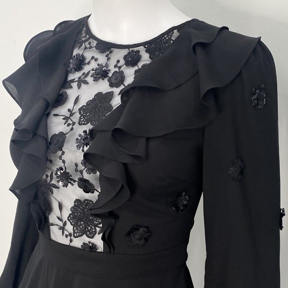 For Love & Lemons Vivi Embroidery Sequin Ruffle Mini Dress in Black Size XS - Picture 7 of 17